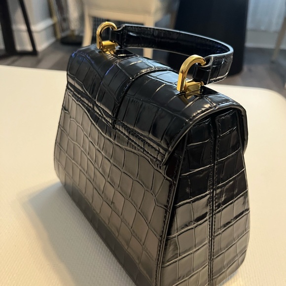 Veronica Beard Black Croc Satchel with Gold Accents - Picture 5 of 11